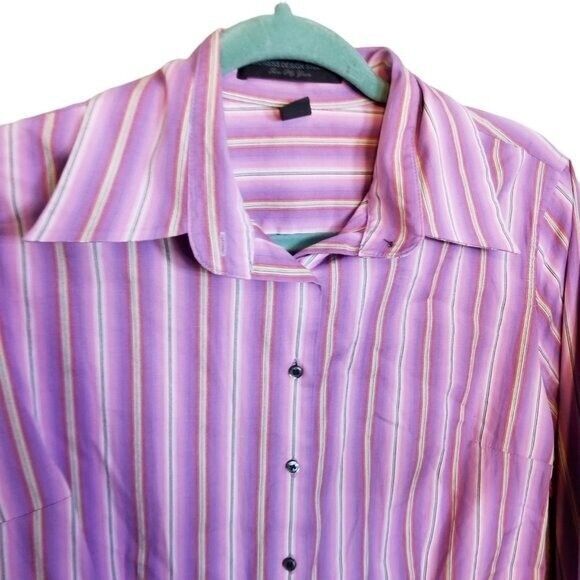 Express Design Studio Womens Sz 10 Purple White Striped Long Sleeve Button Down - Picture 3 of 8